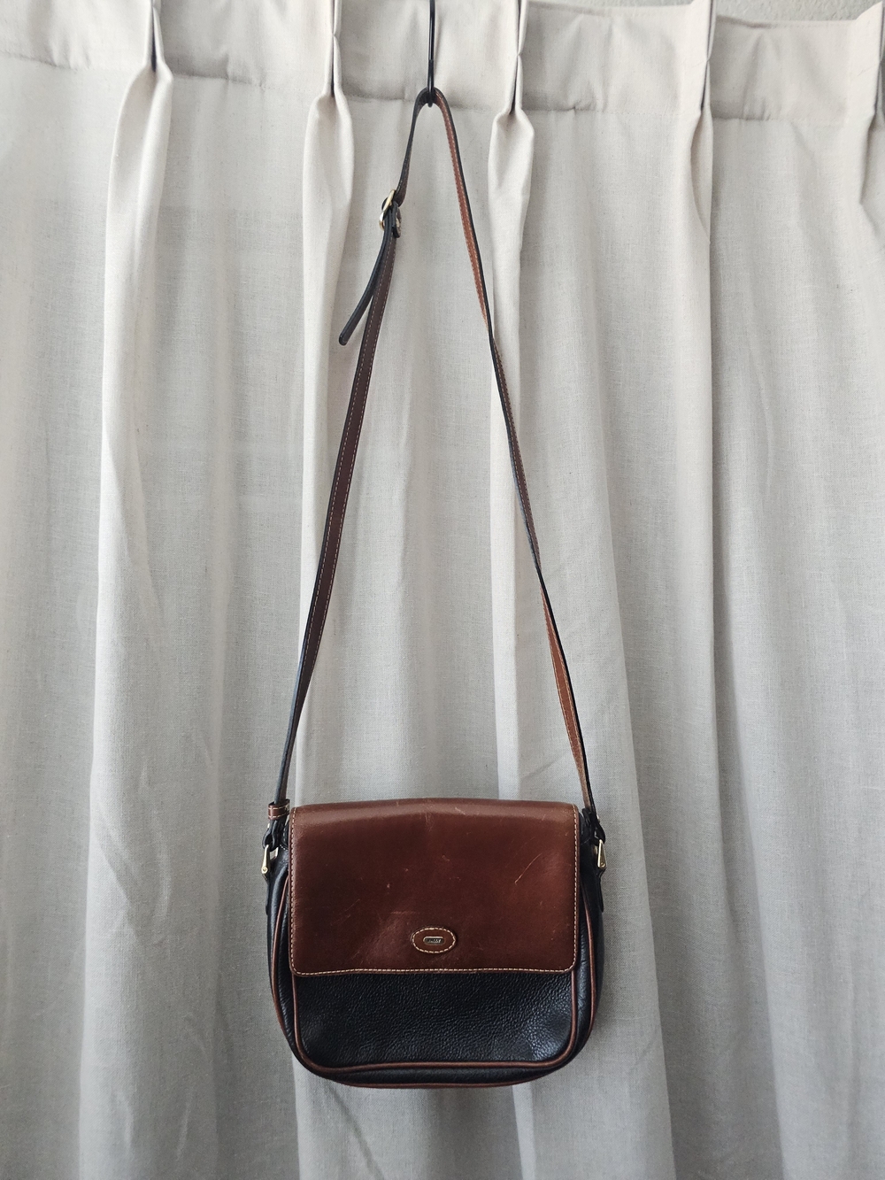 Vintage Bally Black Brown Leather Crossbody Bag Made in Italy Adjustable Strap